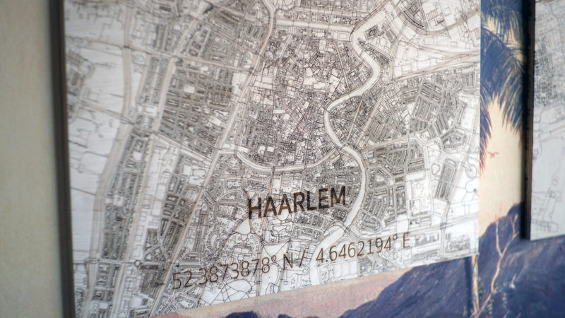 Karte von Haarlem, mit der Lasermaschine auf Hartfaserplatte graviert