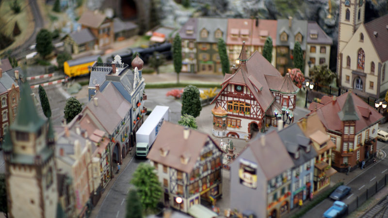 A miniature village, all buildings were made with the laser machine.