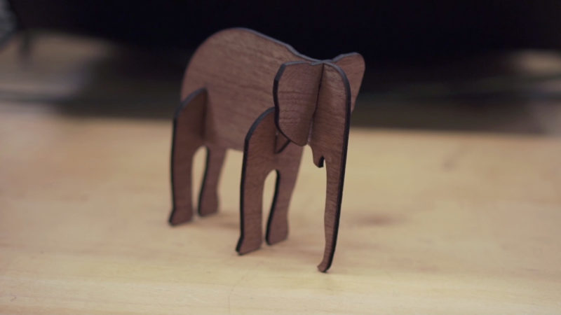 Elephant cut out of wood with a laser machine
