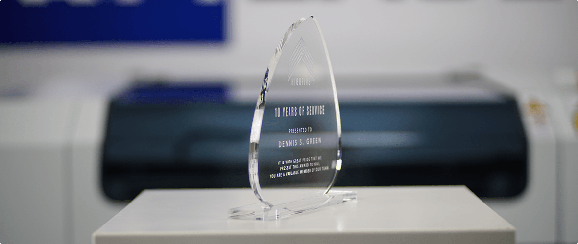 An award made of acrylic with a laser machine.