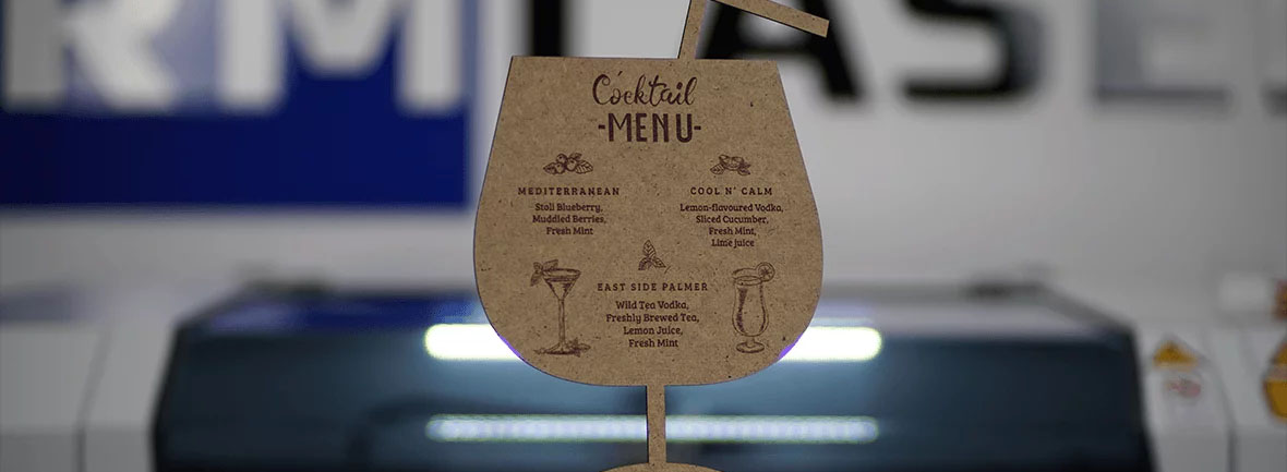 Cocktail menu hardboard made with laser machine