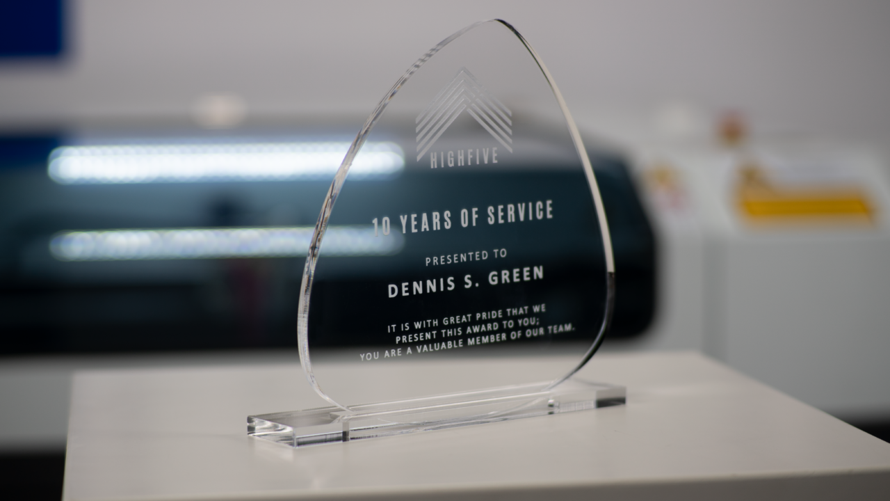 Engraved award made of acrylic.